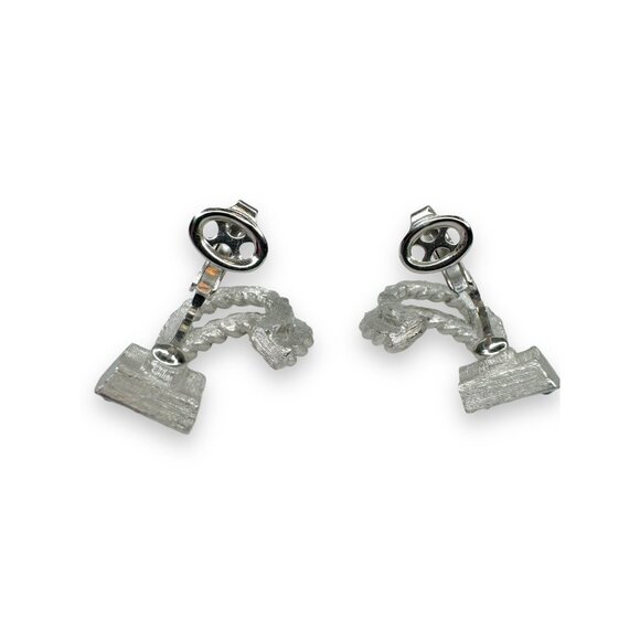 Vintage Crown Trifari Blue Crystal Silver Tone Clip-On Earrings - Picture 4 of 5